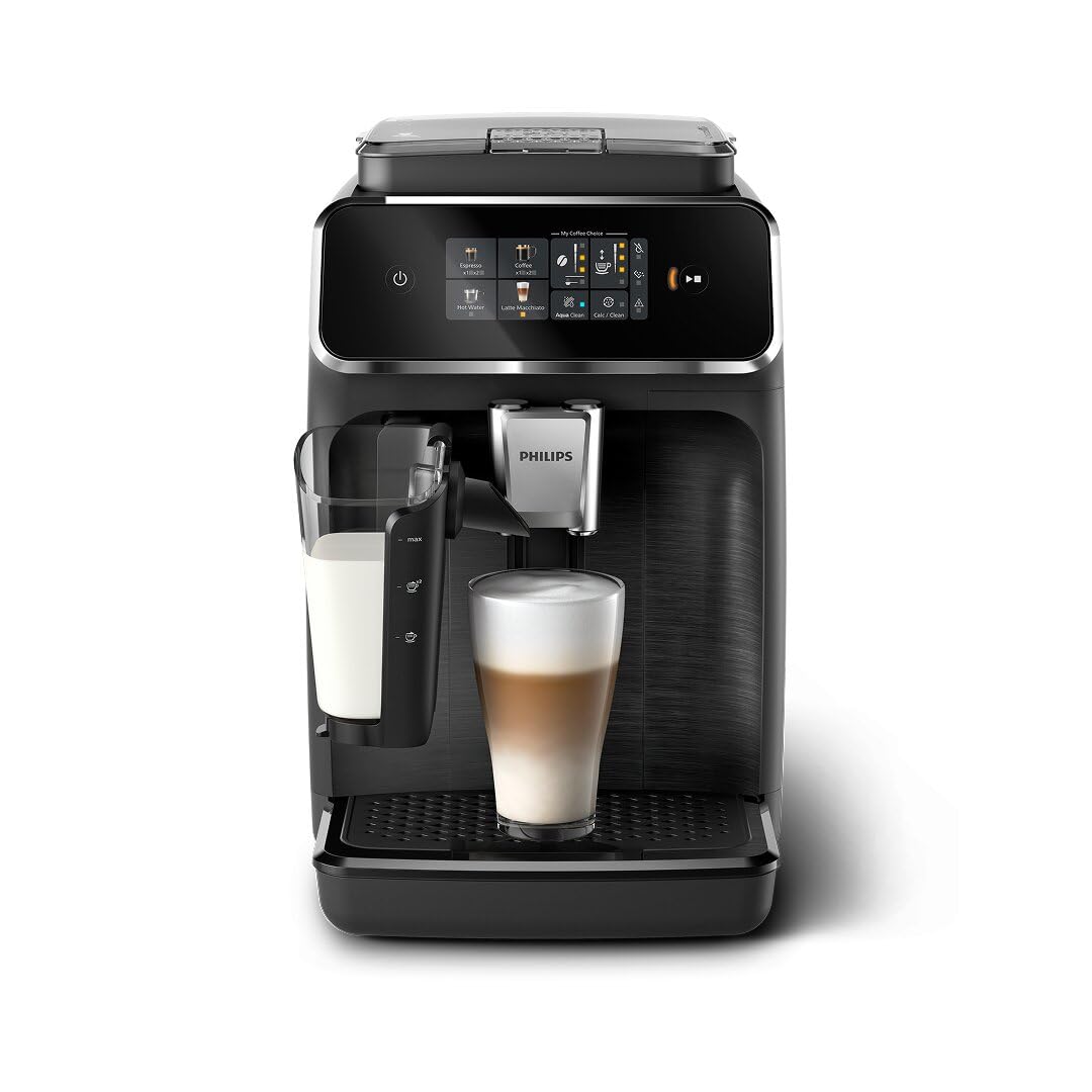 Philips 2300 Series Fully Automatic Espresso Machine with LatteGo milk system and integrated grinder, 4 Coffee Pre-Sets & Hot Water, 15-Bar Pressure, Matte Black (EP2330/14)