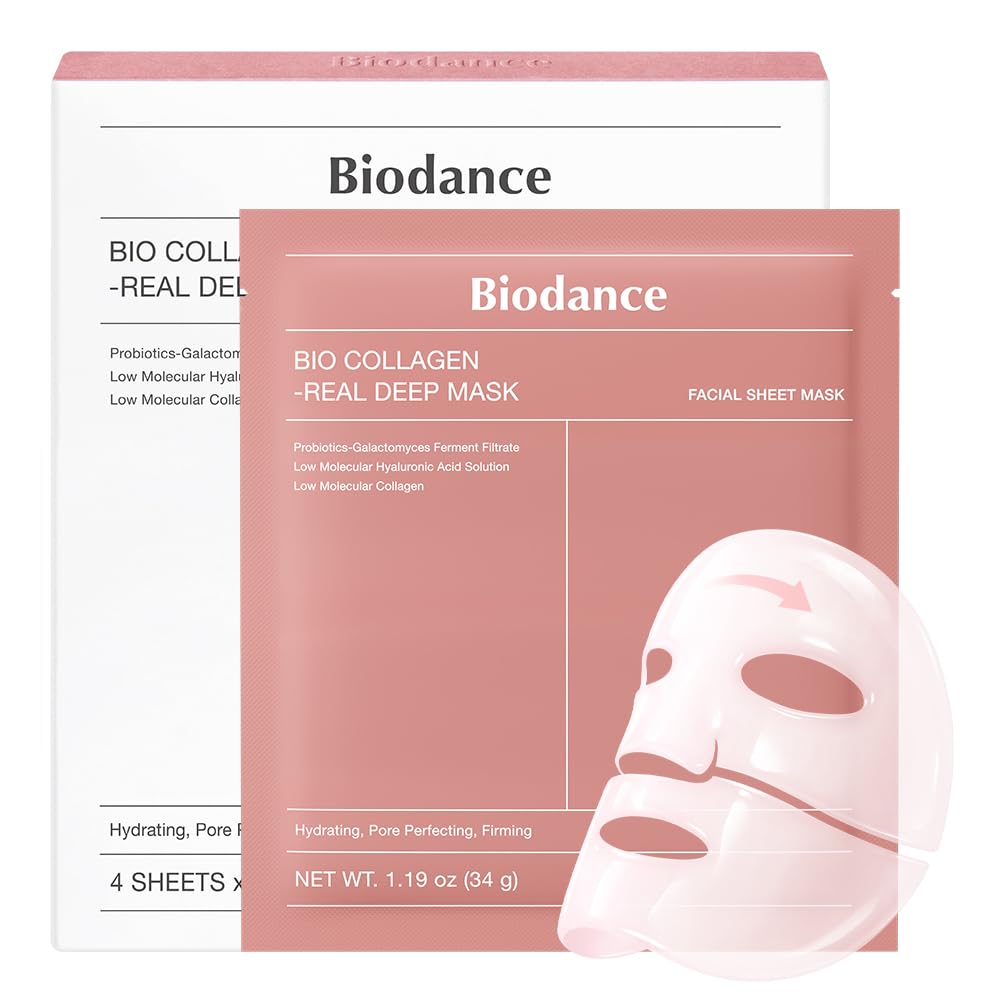 BIODANCE Bio-Collagen Real Deep Mask, Bestselling Hydrating Overnight Hydrogel Mask for Glassy Glowy Skin, Pore Minimizing, Elasticity Improvement, Paraben Free, Fragrance Free, Non-Comedogenic Korean Skincare 34g x 4ea