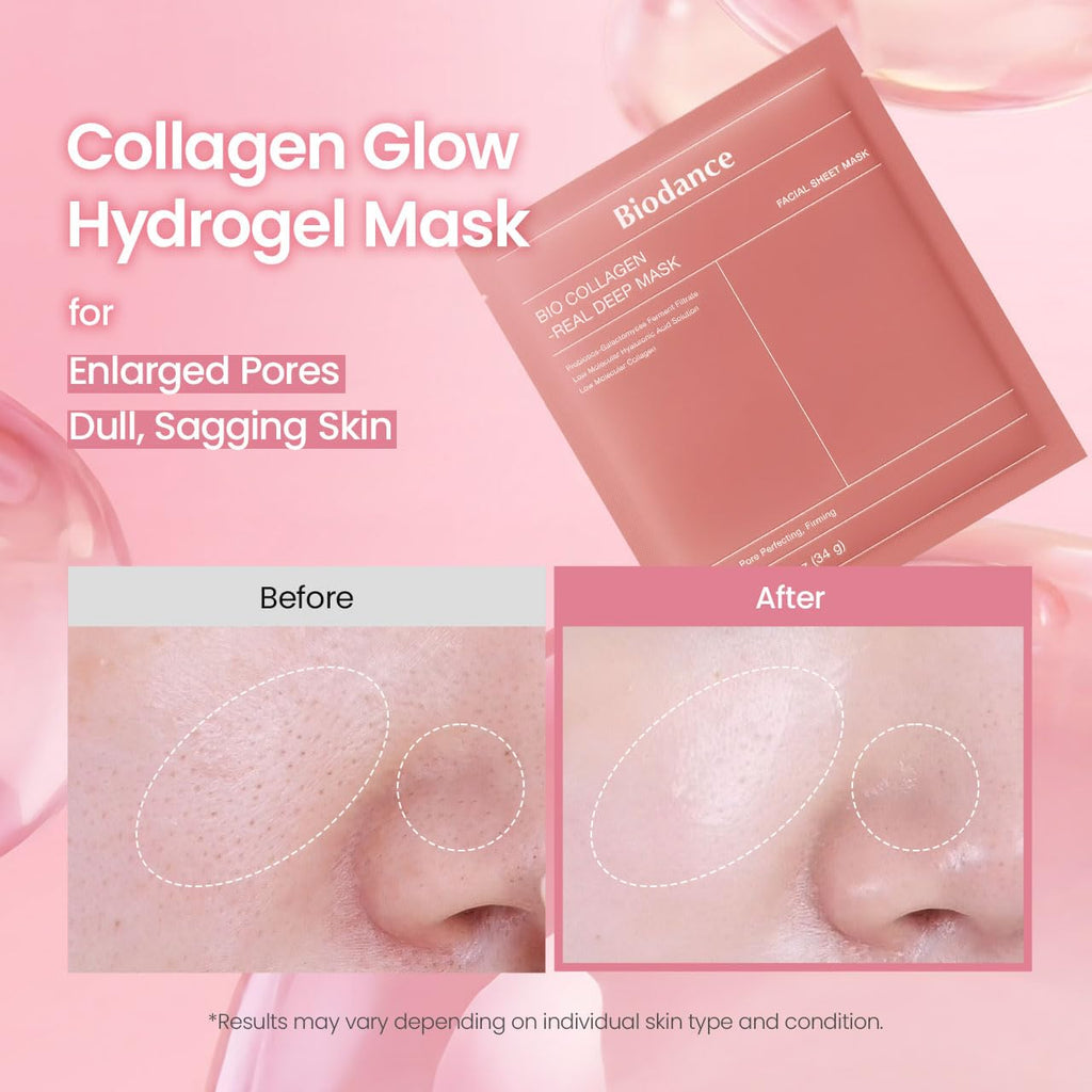 BIODANCE Bio-Collagen Real Deep Mask, Bestselling Hydrating Overnight Hydrogel Mask for Glassy Glowy Skin, Pore Minimizing, Elasticity Improvement, Paraben Free, Fragrance Free, Non-Comedogenic Korean Skincare 34g x 4ea