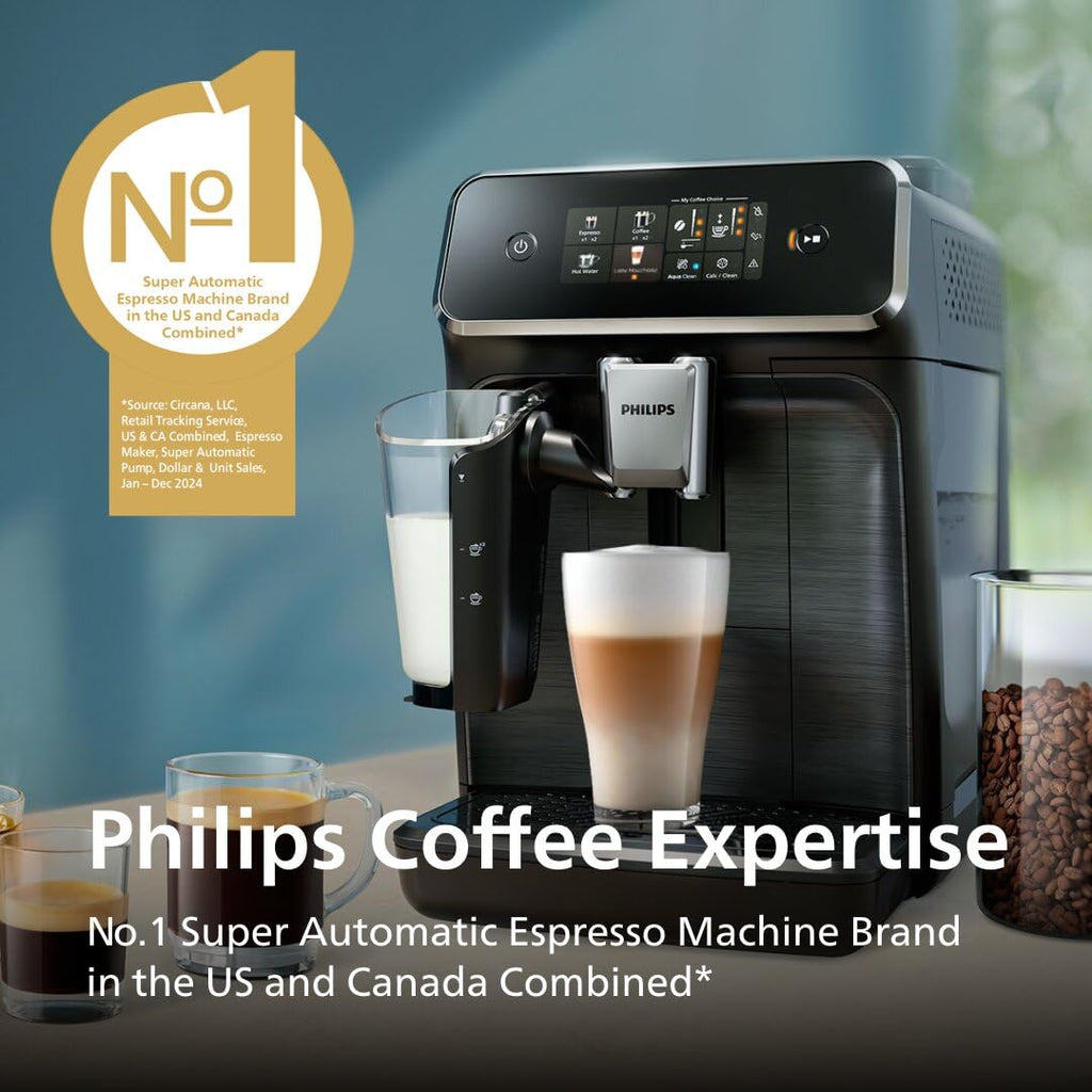 Philips 2300 Series Fully Automatic Espresso Machine with LatteGo milk system and integrated grinder, 4 Coffee Pre-Sets & Hot Water, 15-Bar Pressure, Matte Black (EP2330/14)