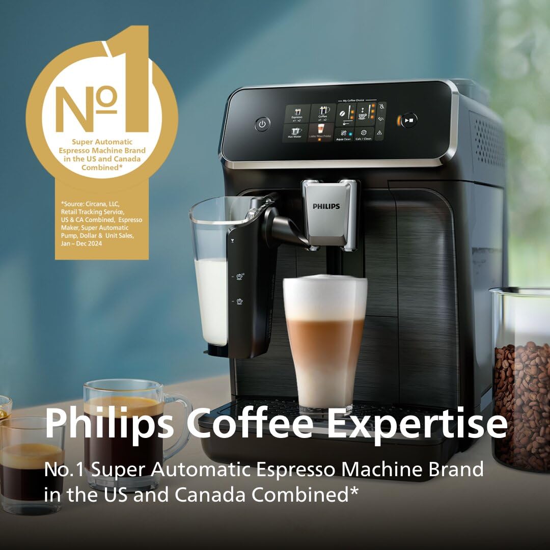 Philips 2300 Series Fully Automatic Espresso Machine with LatteGo milk system and integrated grinder, 4 Coffee Pre-Sets & Hot Water, 15-Bar Pressure, Matte Black (EP2330/14)