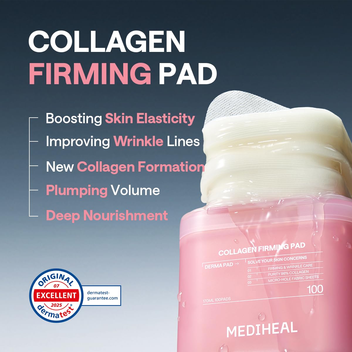 MEDIHEAL Collagen Firming Toner Pads, Skin Firming (100 Count)