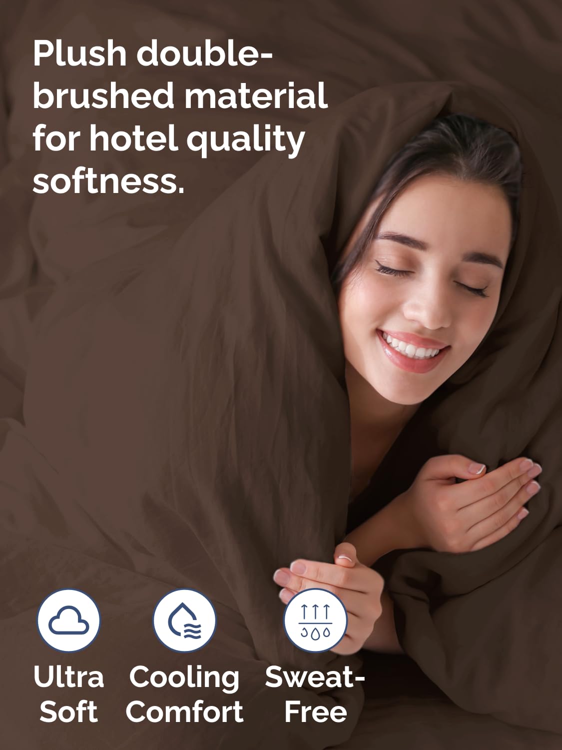 Duvet Cover Queen Size - Extra Soft 3 Piece Set with Zipper Closure - Brown