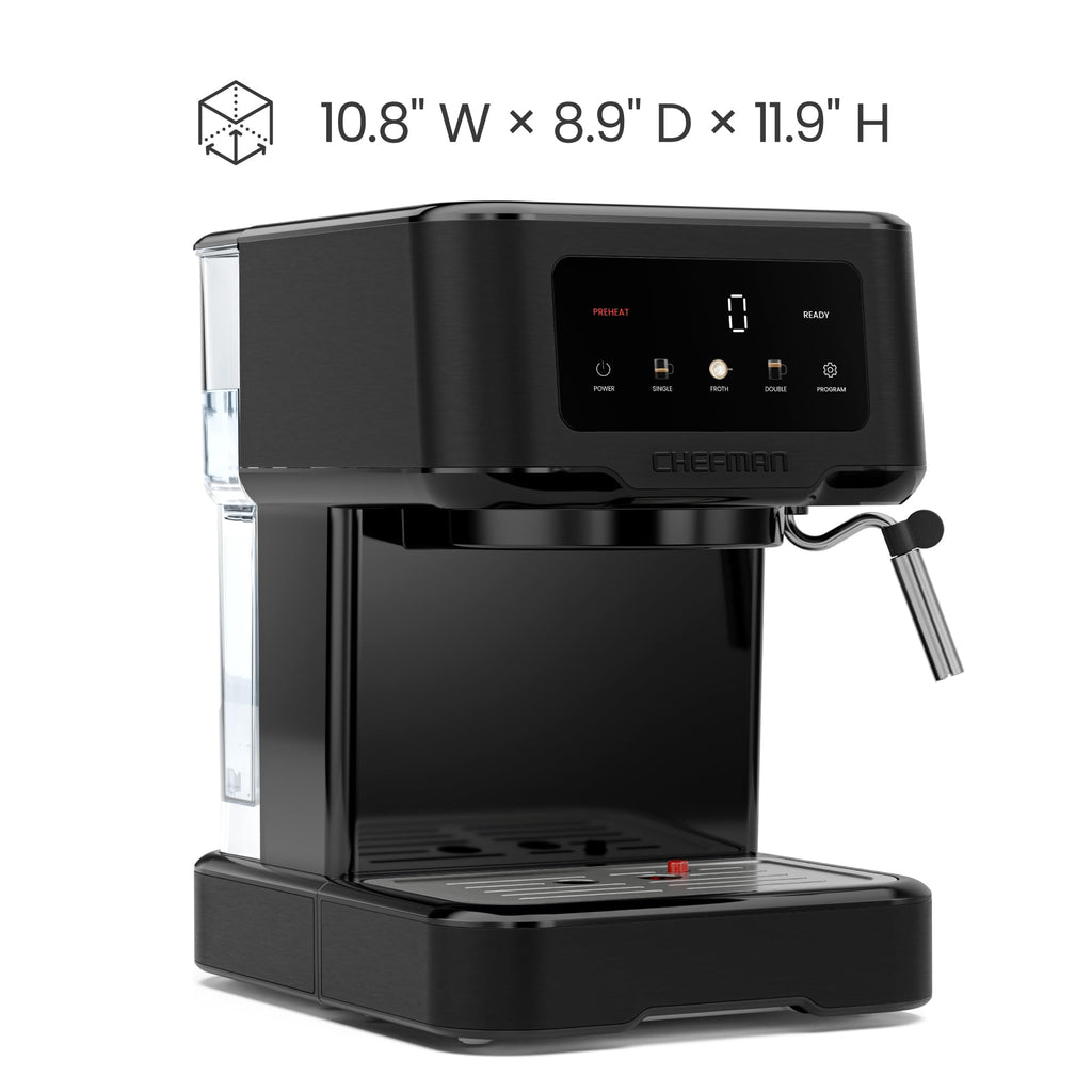 Chefman CraftBrew Espresso Machine, 15-Bar Pump Digital Espresso Maker w/Steam Wand for Latte & Cappuccino, Compact Espresso Coffee Machine w/ 1.5L Removable Water Reservoir - Black