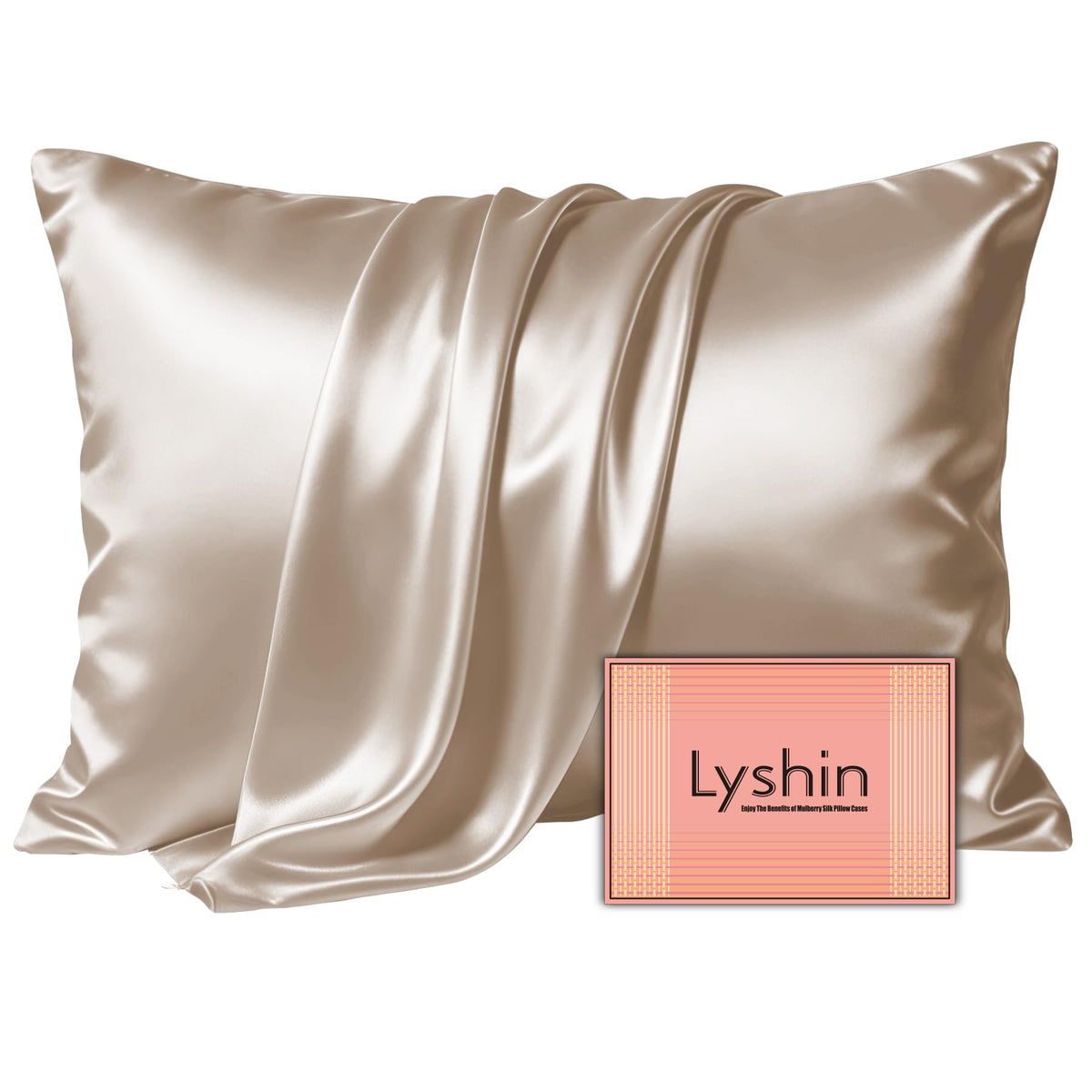 LYSHIN Silk Pillow Cases Standard Size with Hidden Zipper, Champagne