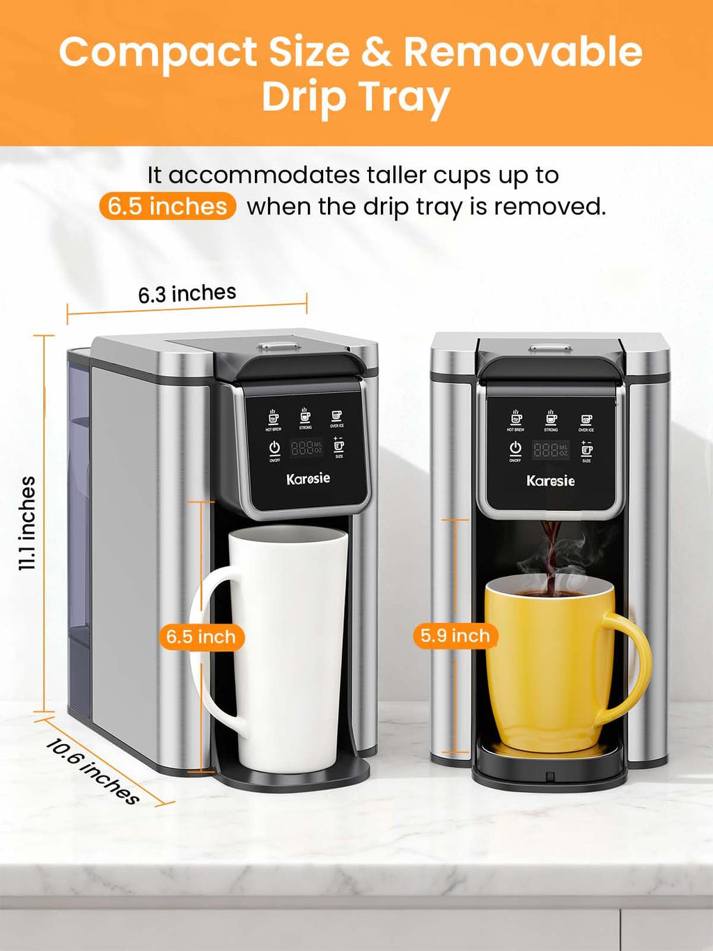 Karosie K Cup Coffee Maker, Single Cup, Stainless Steel, Black