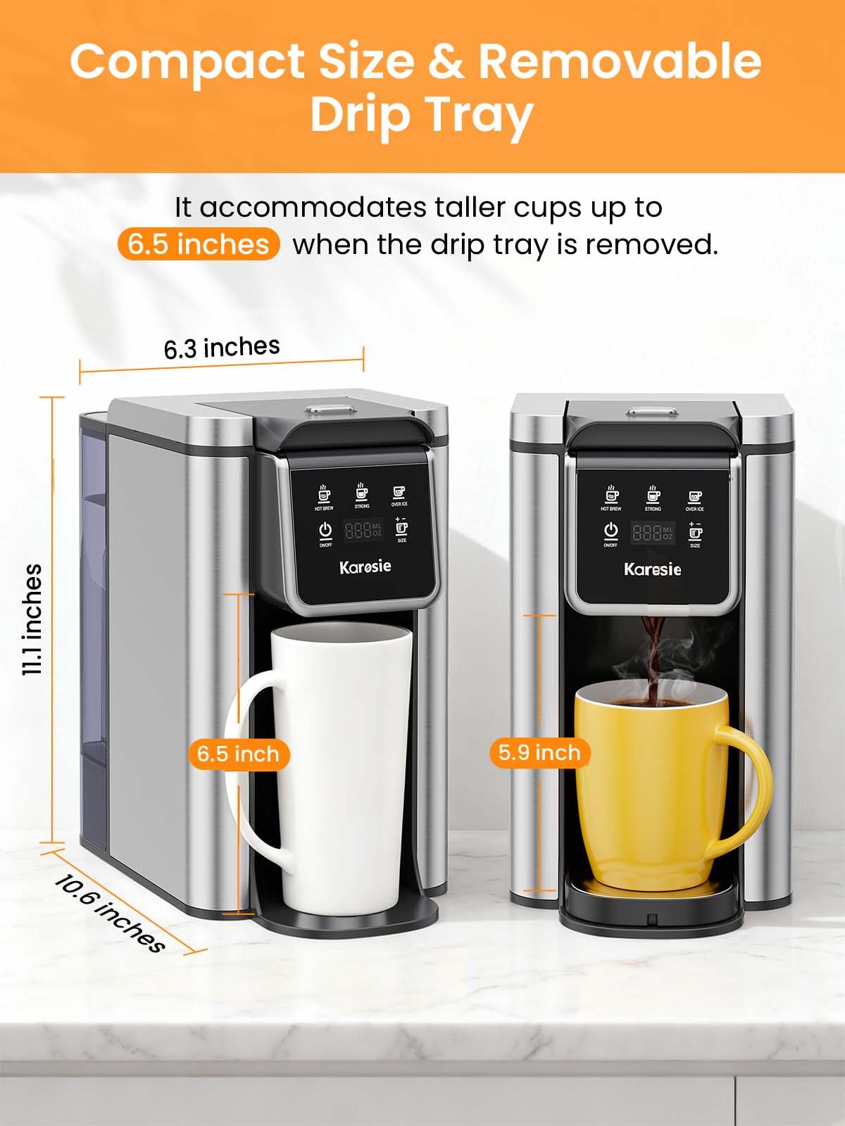 Karosie K Cup Coffee Maker, Single Cup, Stainless Steel, Black