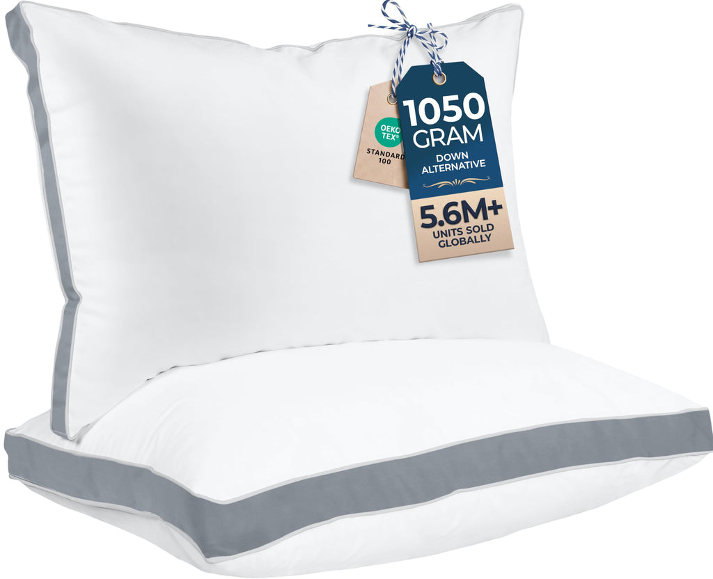 Utopia Bedding Gusset Bed Pillow, Hotel Pillows Queen Size Set of 2, Grey