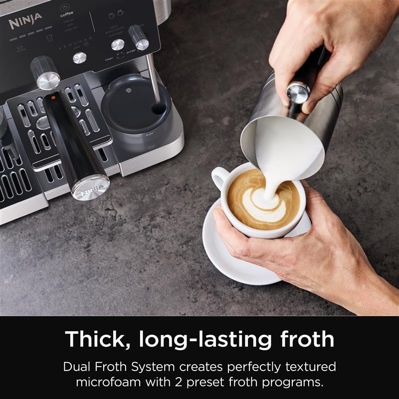 Ninja Luxe Café Essential Series, Espresso Machine and Drip Coffee Maker, Integrated Grinder, Assisted Tamper, Hands-Free Frother, for Cappuccinos and Lattes, Dairy or Non-Dairy. ES501C