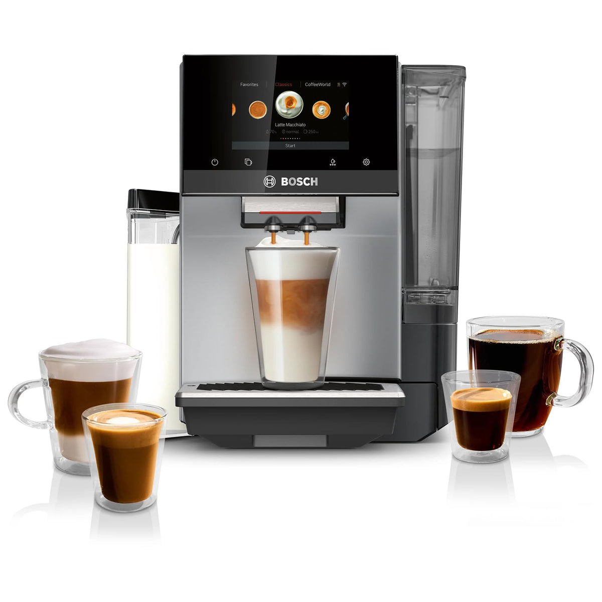 Bosch 800 Series Fully Automatic Coffee, Espresso Machine- Stainless Steel | Double Cup, Touchscreen, Large Bean Capacity, 36 Drinks, Cold Brew, Save up to 30 Profiles - Integrated Milk Container
