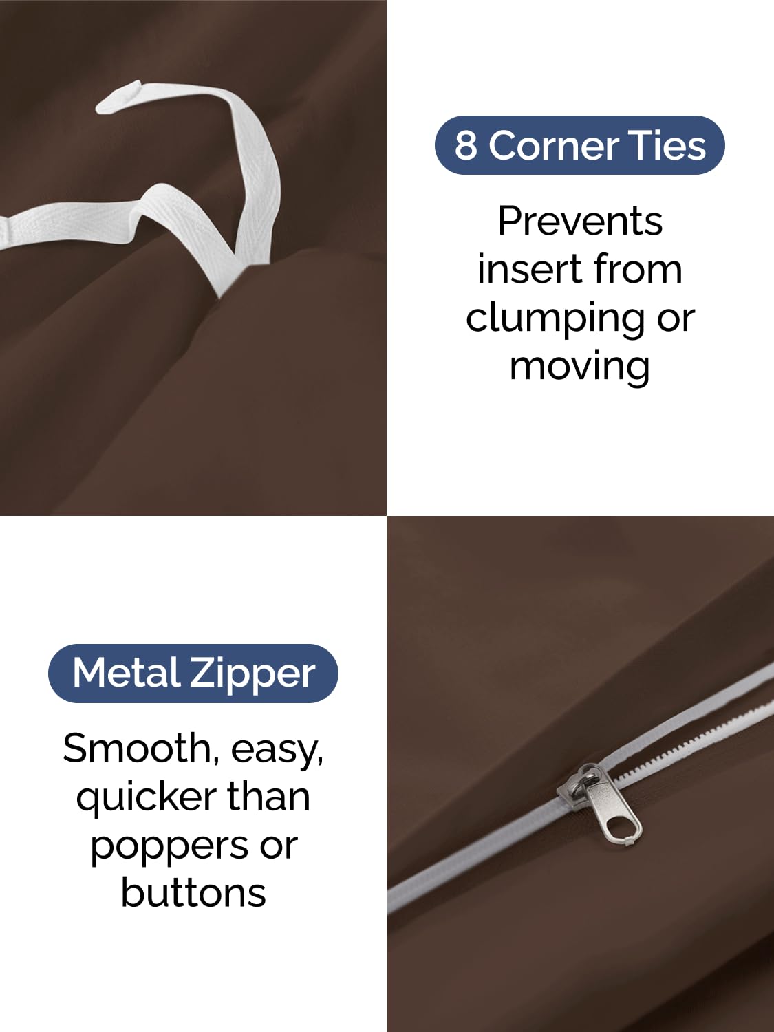 Duvet Cover Queen Size - Extra Soft 3 Piece Set with Zipper Closure - Brown