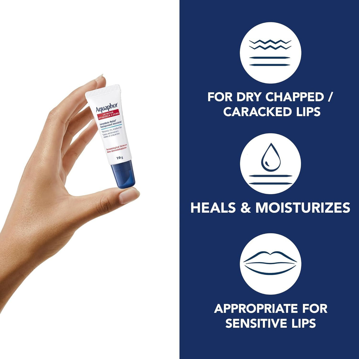 Aquaphor Lip Repair Lip Ointment for Extremely Dry, Chapped and Cracked Lips, Formulated with Panthenol and Vitamins C and E, Fragrance Free, Non Comedogenic Lip Balm, 10mL