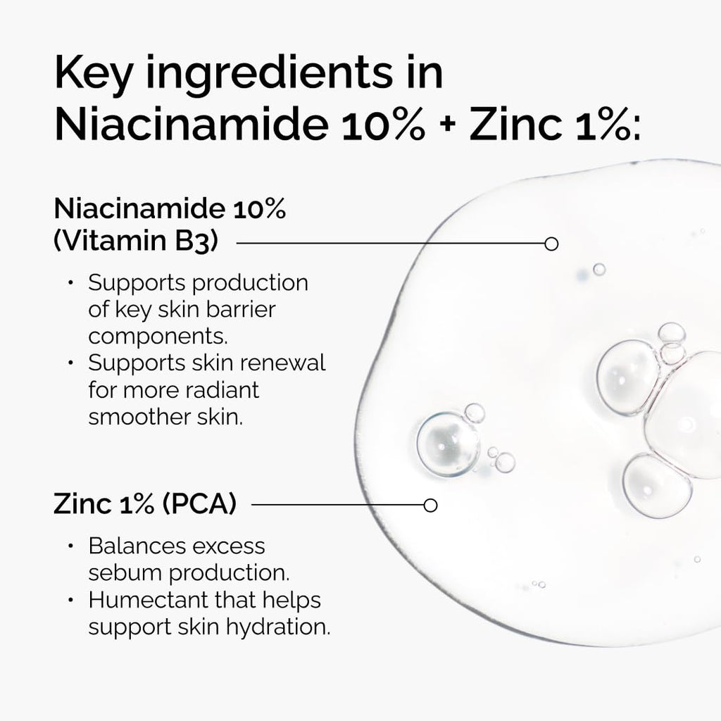 The Ordinary Niacinamide 10% + Zinc 1%, Smoothing Serum for Blemish-Prone Skin, 30 ml