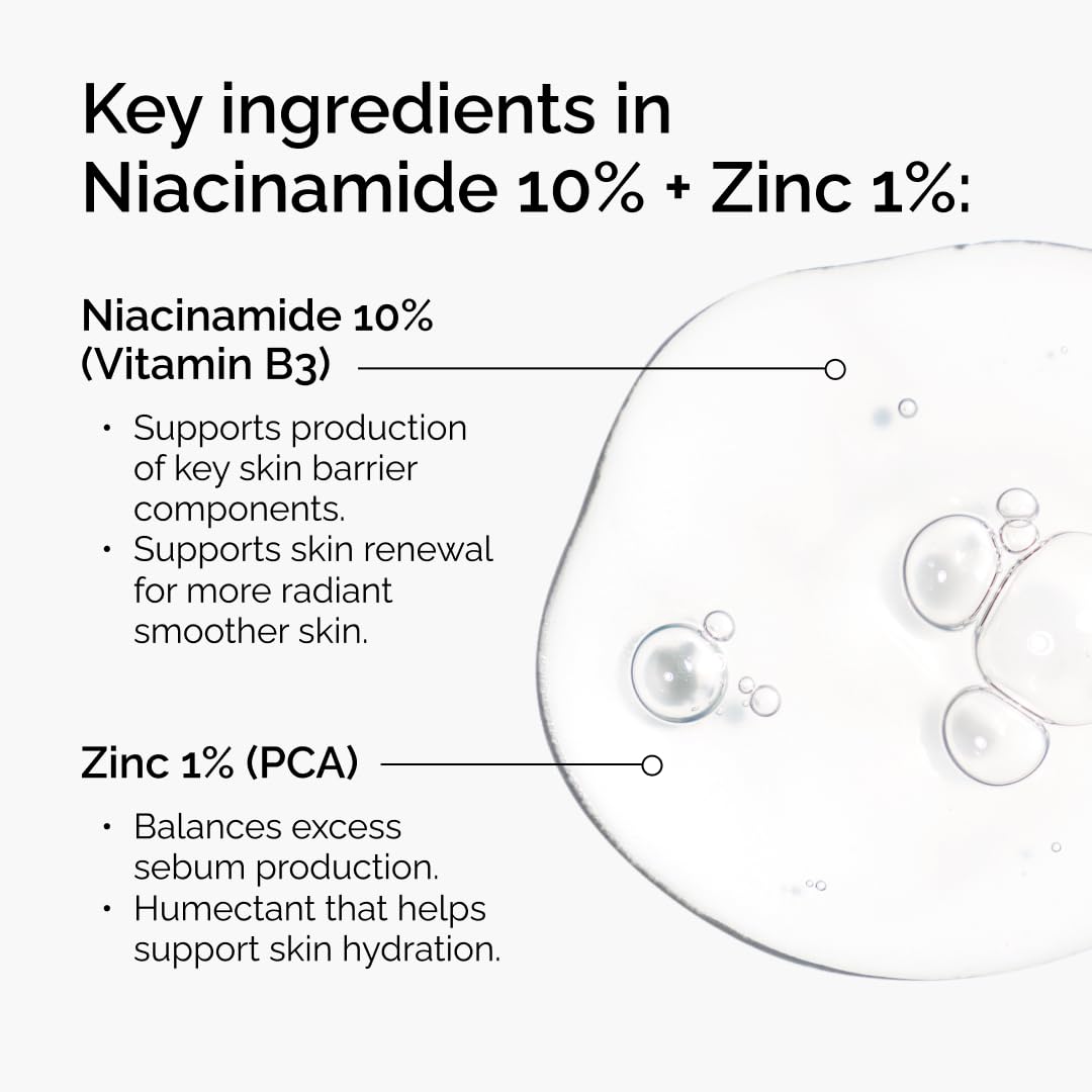 The Ordinary Niacinamide 10% + Zinc 1%, Smoothing Serum for Blemish-Prone Skin, 30 ml
