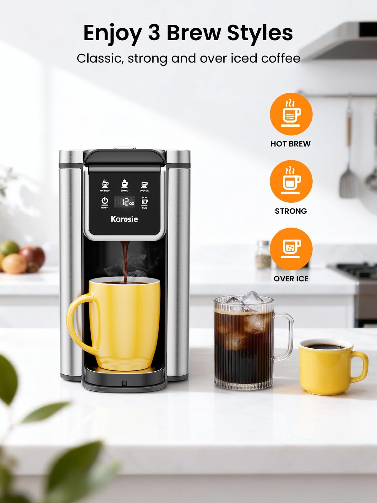Karosie K Cup Coffee Maker, Single Cup, Stainless Steel, Black