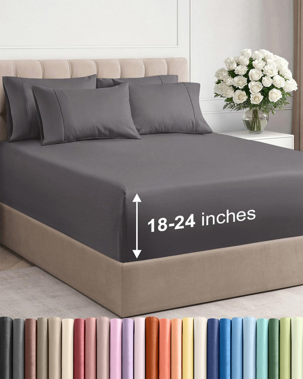 CGK Extra Deep King Sheet Set - 6pc Cooling Sheets - Grey