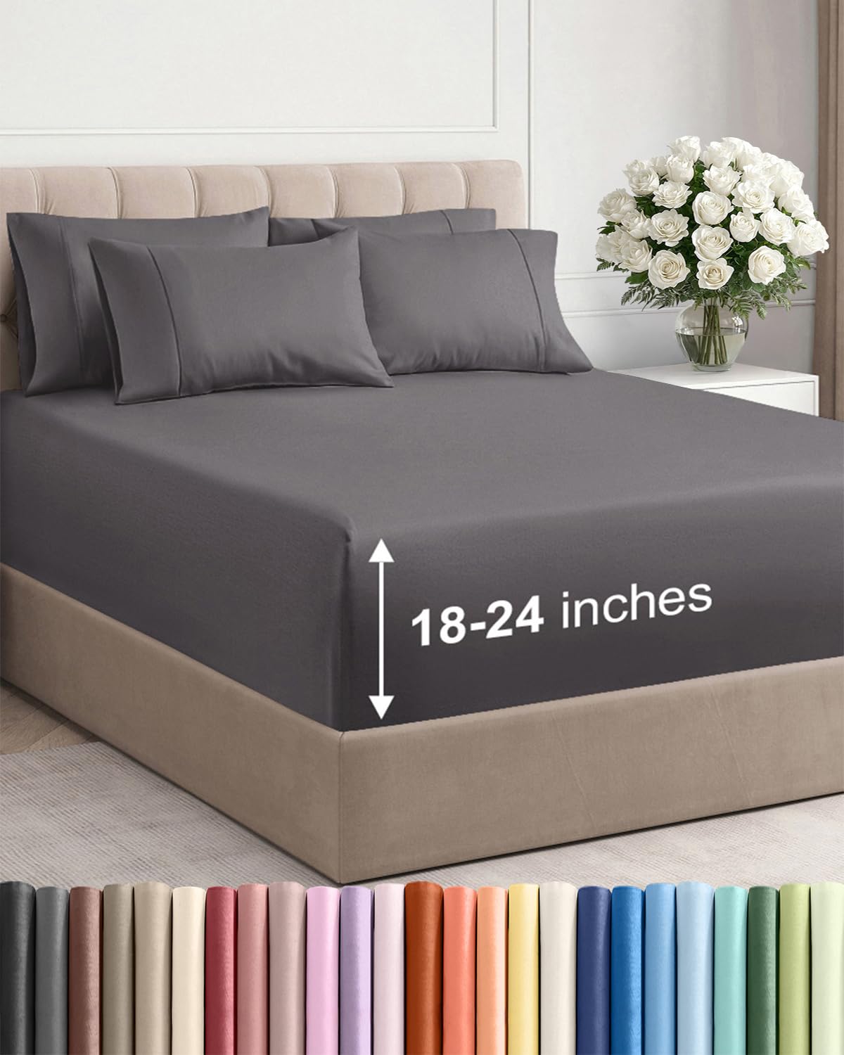 CGK Extra Deep King Sheet Set - 6pc Cooling Sheets - Grey