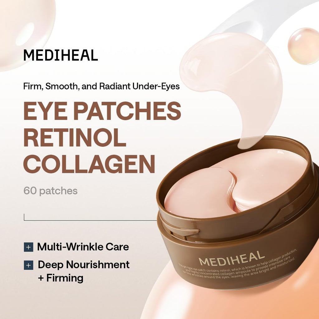MEDIHEAL 95% Retinol & Collagen Under Eye Patches, Wrinkle Care (60 Count)