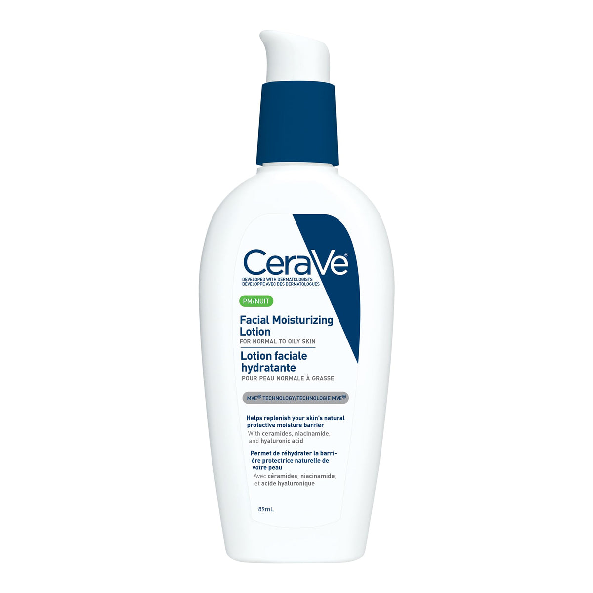 CeraVe Facial Moisturizing Lotion Pm | Ultra Lightweight, Night Face Moisturizer With Hyaluronic Acid | Fragrance Free, 89 Milliliters (1 Pack)