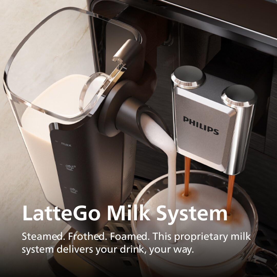 Philips 2300 Series Fully Automatic Espresso Machine with LatteGo milk system and integrated grinder, 4 Coffee Pre-Sets & Hot Water, 15-Bar Pressure, Matte Black (EP2330/14)