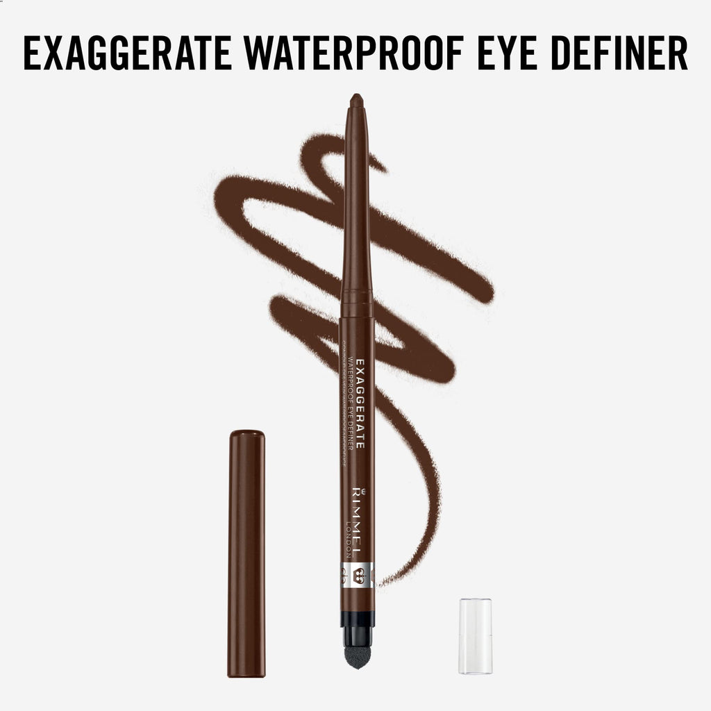Rimmel London - Exaggerate Waterproof Eye Definer, built-in smudger & sharpener, creamy matte finish, Up to 10H, long-lasting, 100% Cruelty-Free, Black - 261 (Uncarded)