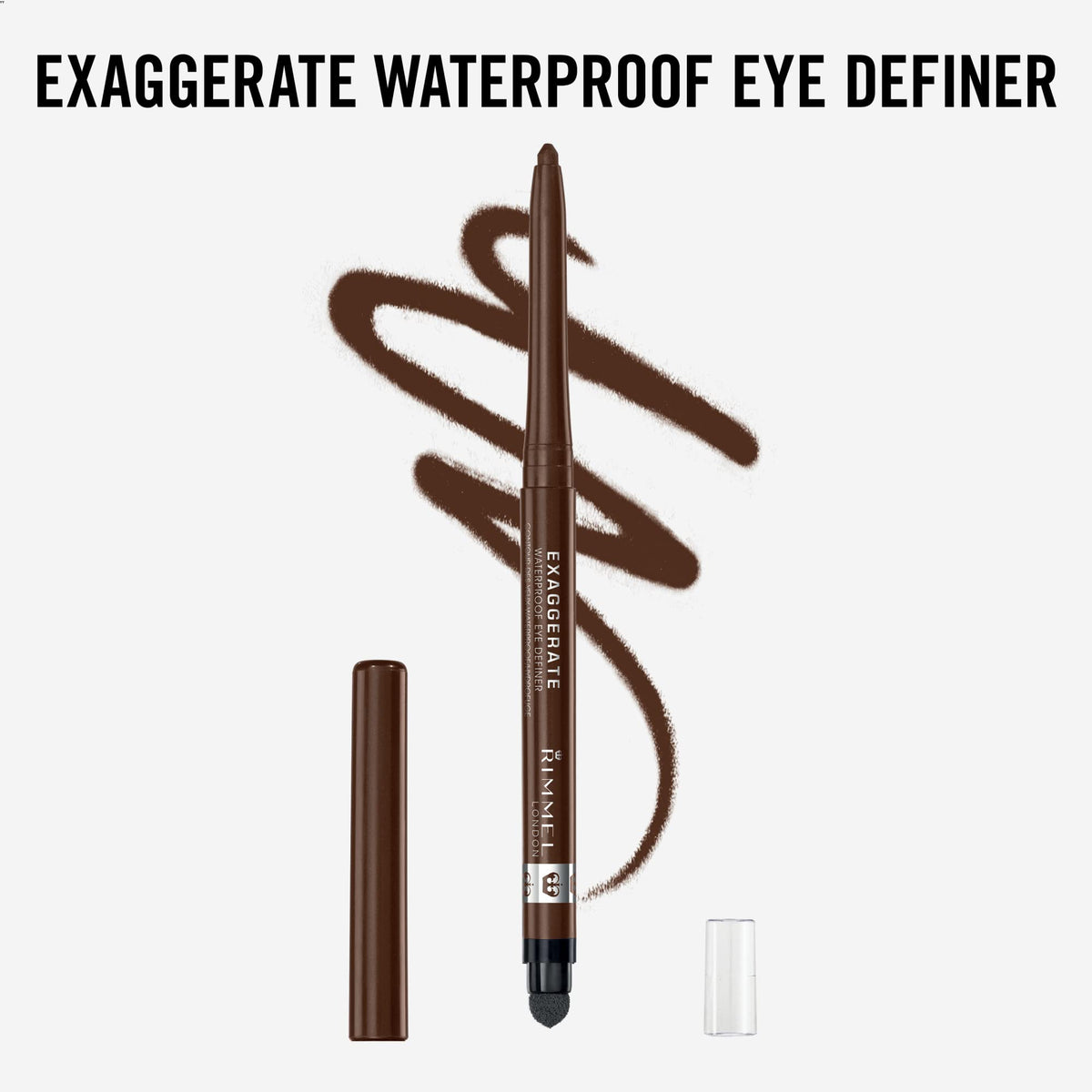 Rimmel London - Exaggerate Waterproof Eye Definer, built-in smudger & sharpener, creamy matte finish, Up to 10H, long-lasting, 100% Cruelty-Free, Black - 261 (Uncarded)