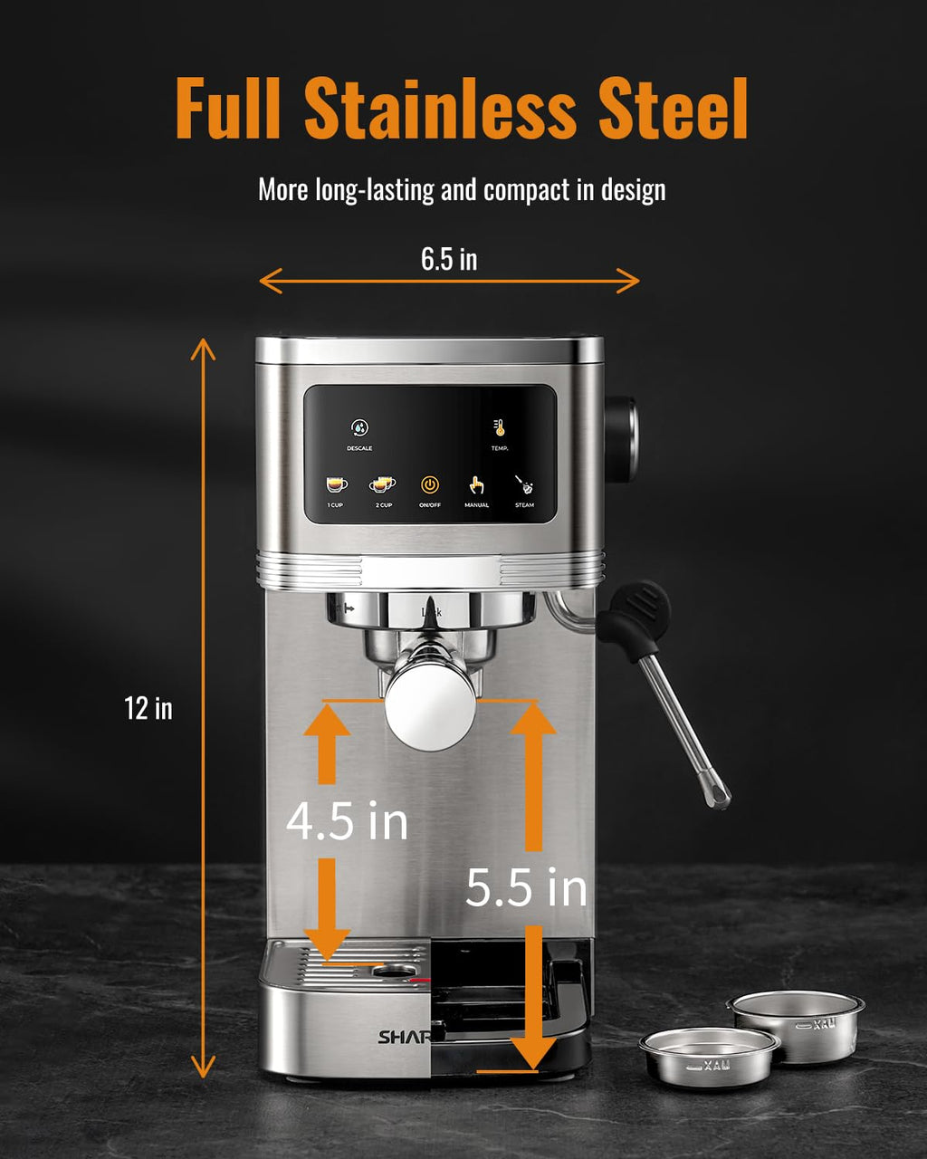 SHARDOR Espresso Machine with 20 Bar Pressure, Touchscreen Coffee Maker with Steam Wand Milk Frother, 45 Oz Water Tank, Adjustable Temperature for Cappuccino & Latte