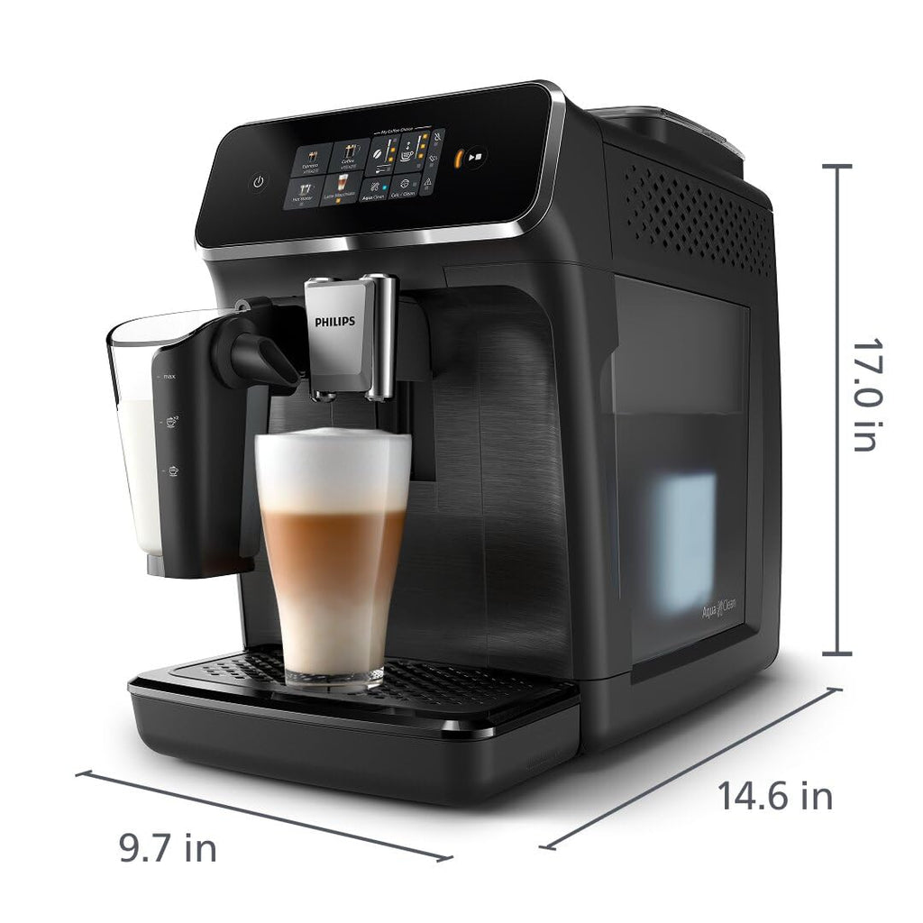 Philips 2300 Series Fully Automatic Espresso Machine with LatteGo milk system and integrated grinder, 4 Coffee Pre-Sets & Hot Water, 15-Bar Pressure, Matte Black (EP2330/14)