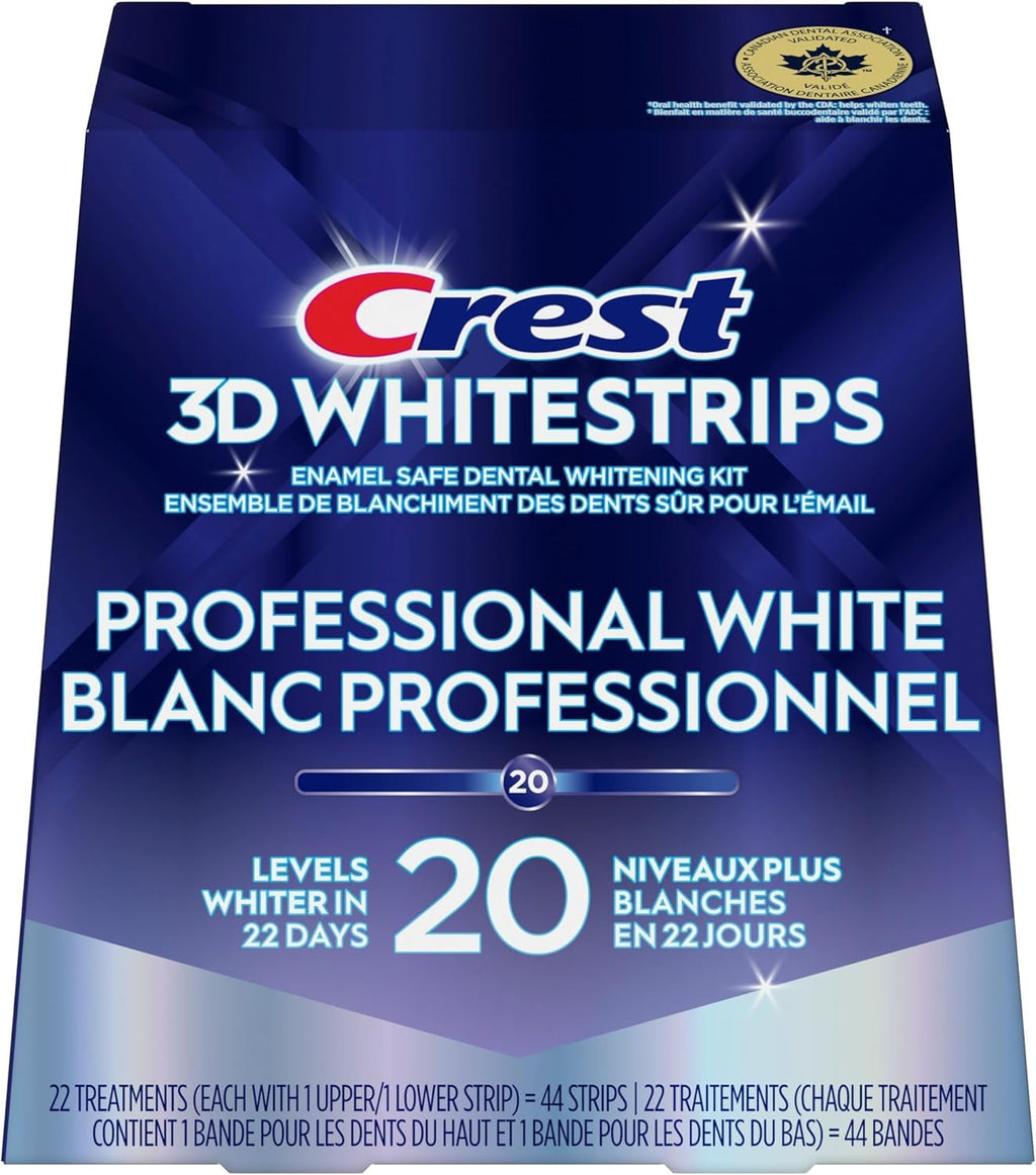 Crest 3D Whitestrips Professional White At-Home Teeth Whitening Kit, 22 Treatments, 20 Levels Whiter