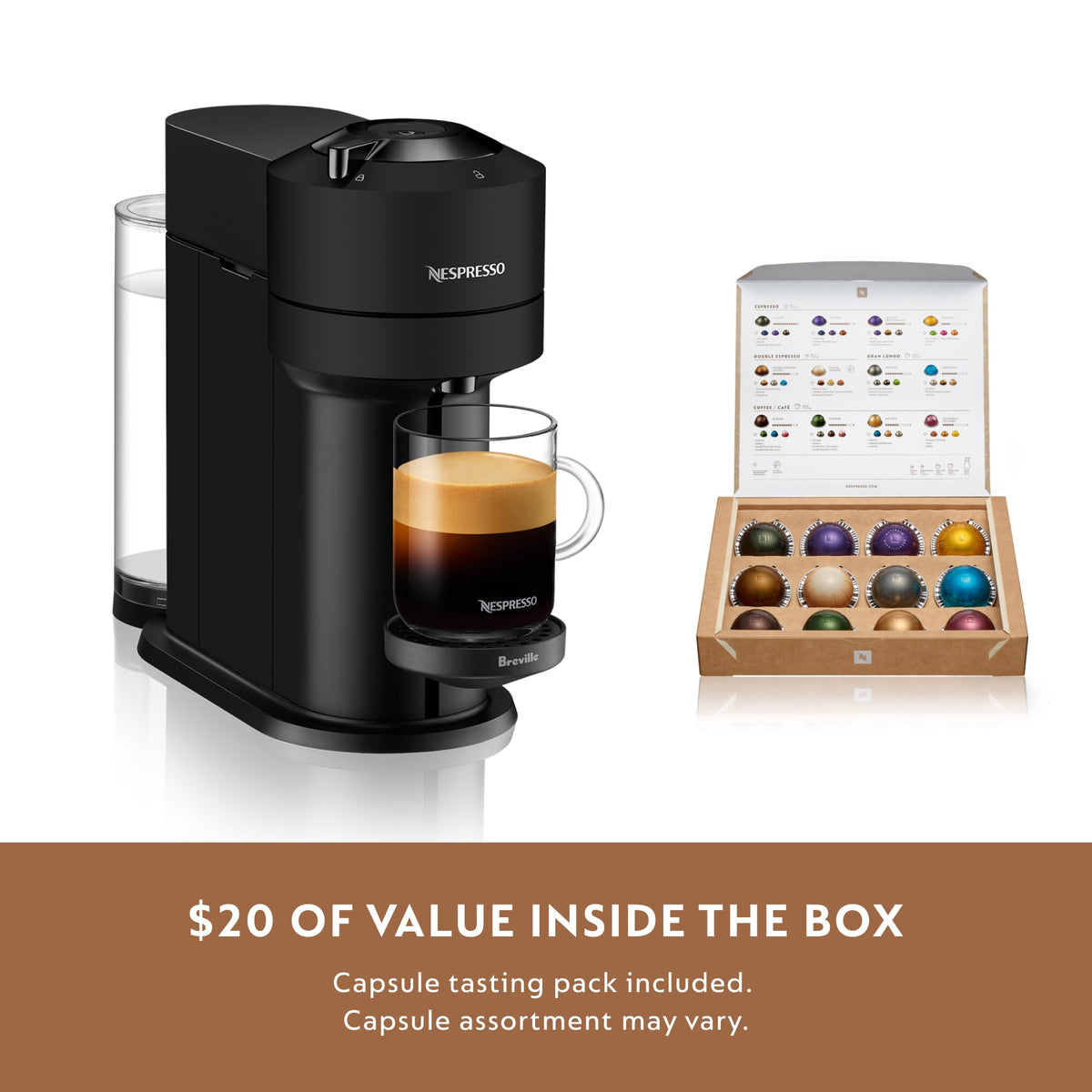 Nespresso Vertuo Next Pod Coffee Maker Matte Black with Milk Frother
