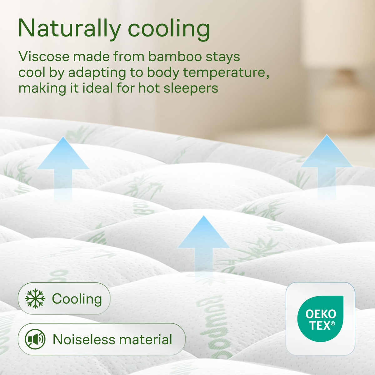 Bamboo Mattress Topper Queen Size - Thick Cooling Breathable Pillow Top Mattress Pad for Back Pain Relief - Deep Pocket Topper Fits 8-20 Inches (60x80 Inches, Green)