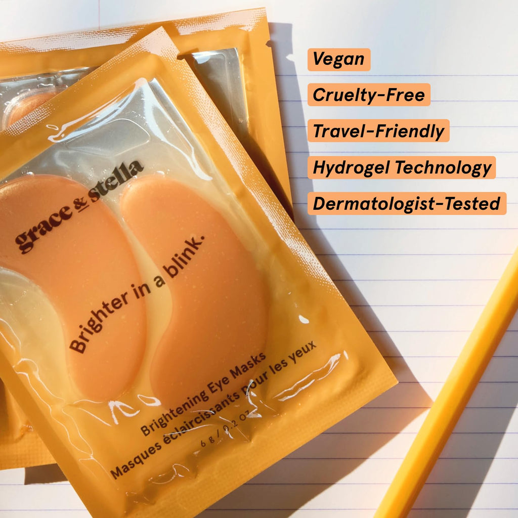 grace & stella New Brightening Eye Patches for Dark Circles (24 Pairs) - Vitamin C Under Eye Patches for Puffiness - Perfect Gifts for Women & Morning Skin Care Routine, Vegan Cruelty Free