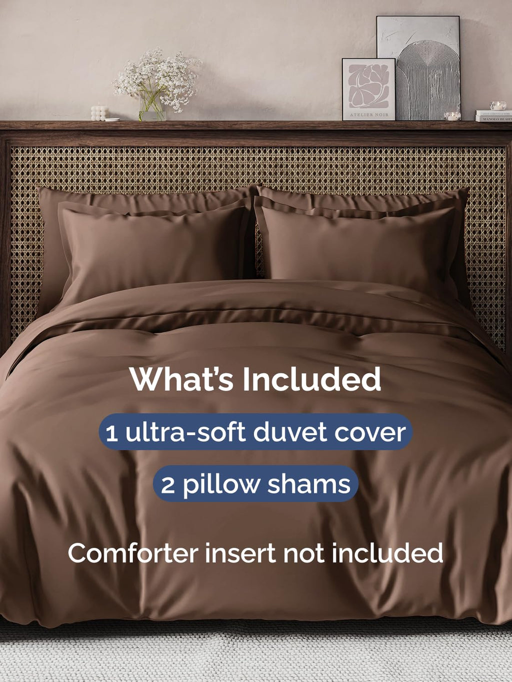Duvet Cover Queen Size - Extra Soft 3 Piece Set with Zipper Closure - Brown