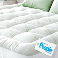 Bamboo Mattress Topper Queen Size - Thick Cooling Breathable Pillow Top Mattress Pad for Back Pain Relief - Deep Pocket Topper Fits 8-20 Inches (60x80 Inches, Green)