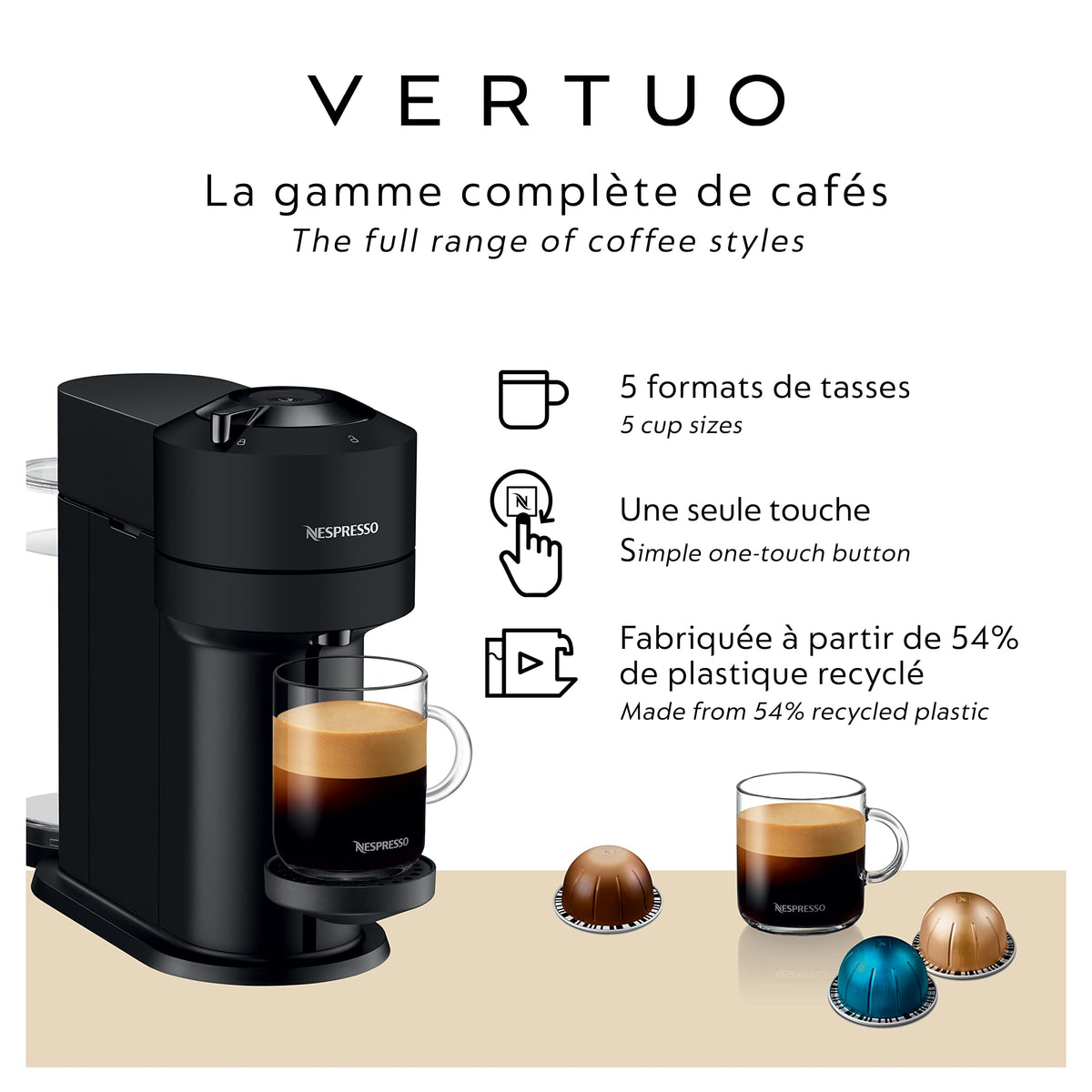 Nespresso Vertuo Next Pod Coffee Maker Matte Black with Milk Frother