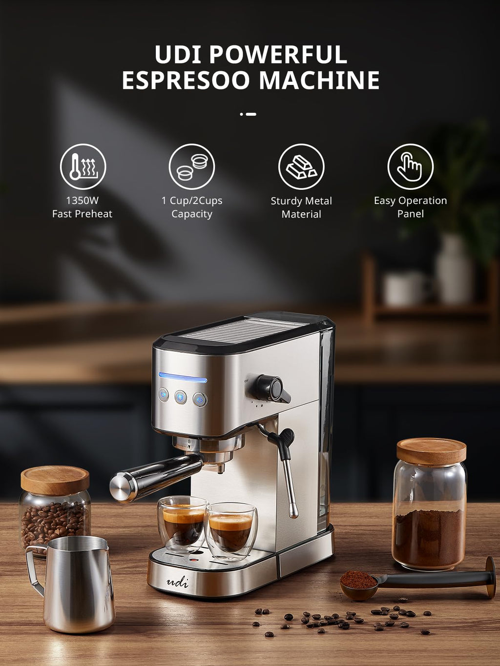 UDI Espresso Machine with Milk Frother, Professional Espresso Maker