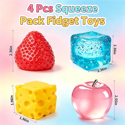 4 Pcs Squeeze Toys Set, Slow Rising Fidget Toy, Stress Relief for Adults