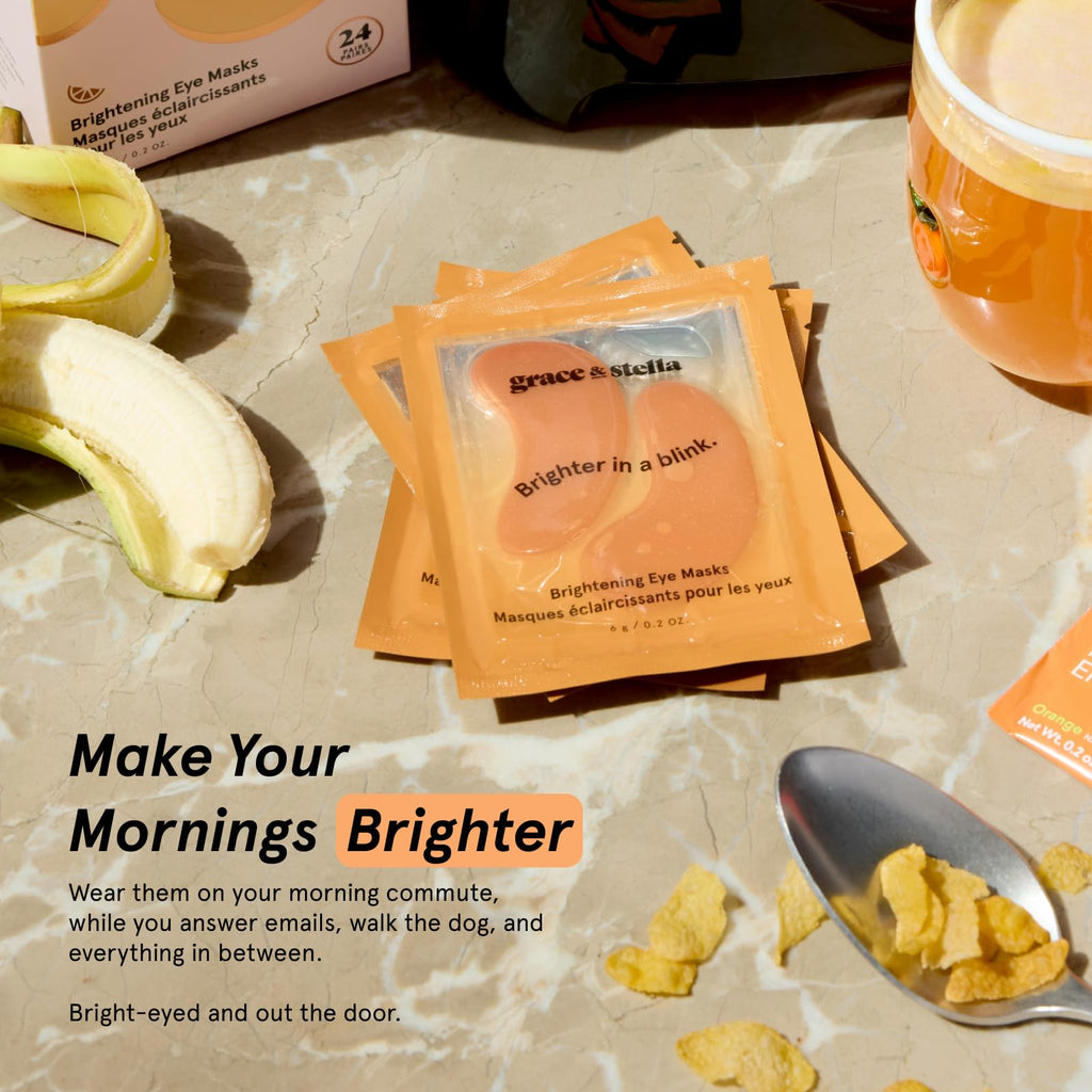 grace & stella New Brightening Eye Patches for Dark Circles (24 Pairs) - Vitamin C Under Eye Patches for Puffiness - Perfect Gifts for Women & Morning Skin Care Routine, Vegan Cruelty Free