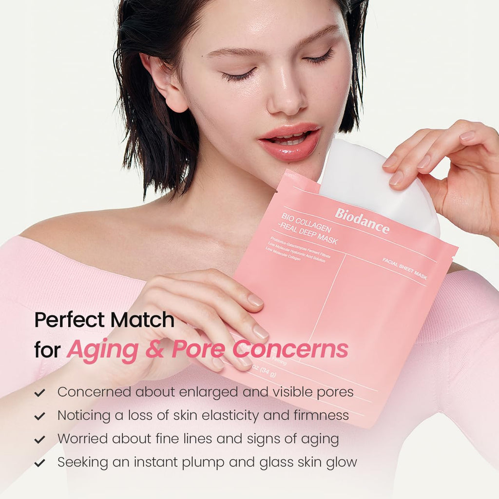 BIODANCE Bio-Collagen Real Deep Mask, Bestselling Hydrating Overnight Hydrogel Mask for Glassy Glowy Skin, Pore Minimizing, Elasticity Improvement, Paraben Free, Fragrance Free, Non-Comedogenic Korean Skincare 34g x 4ea