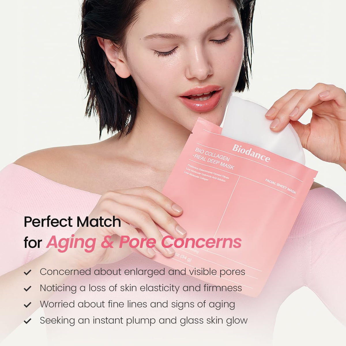 BIODANCE Bio-Collagen Real Deep Mask, Bestselling Hydrating Overnight Hydrogel Mask for Glassy Glowy Skin, Pore Minimizing, Elasticity Improvement, Paraben Free, Fragrance Free, Non-Comedogenic Korean Skincare 34g x 4ea