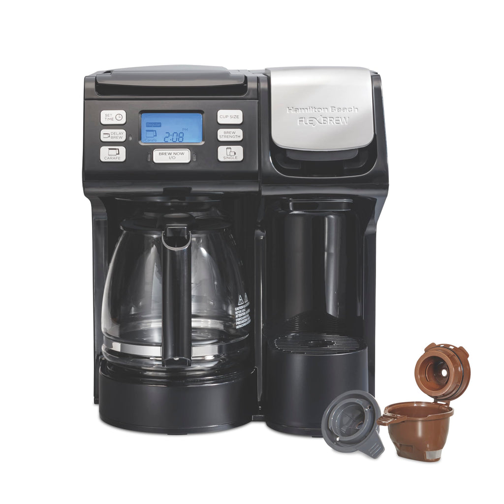 Hamilton Beach FlexBrew Trio Coffee Maker, Single Serve Pod & Grounds + 12 Cup Drip Coffee Maker, Fast Brewing, Programmable, 56 oz Removable Reservoir, Black (49902JN)