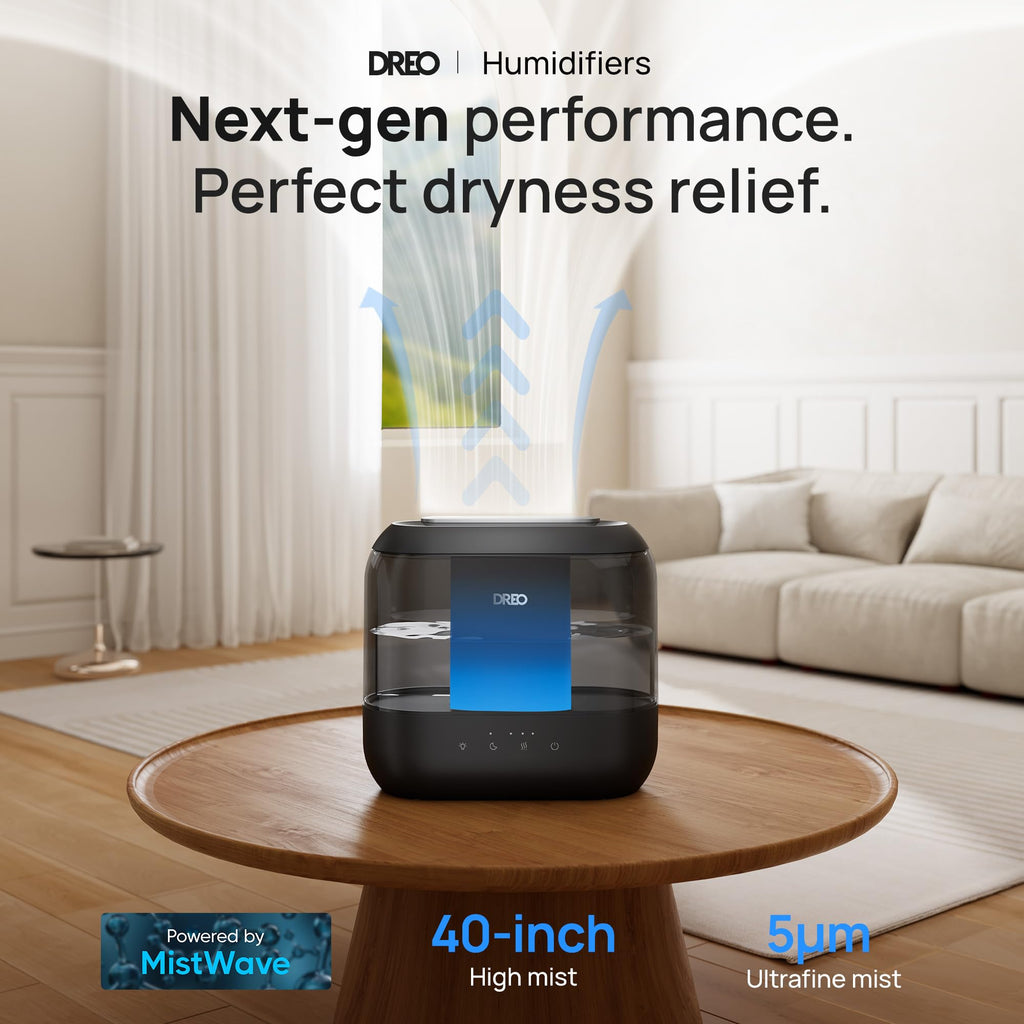 DREO Humidifiers for Bedroom 4L Top Fill Cool Wide Mist Outlet 36H Lasting
