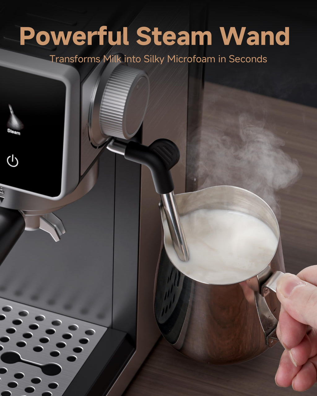 AMZCHEF 20 Bar Espresso Machine with Built-in Grinder, Black