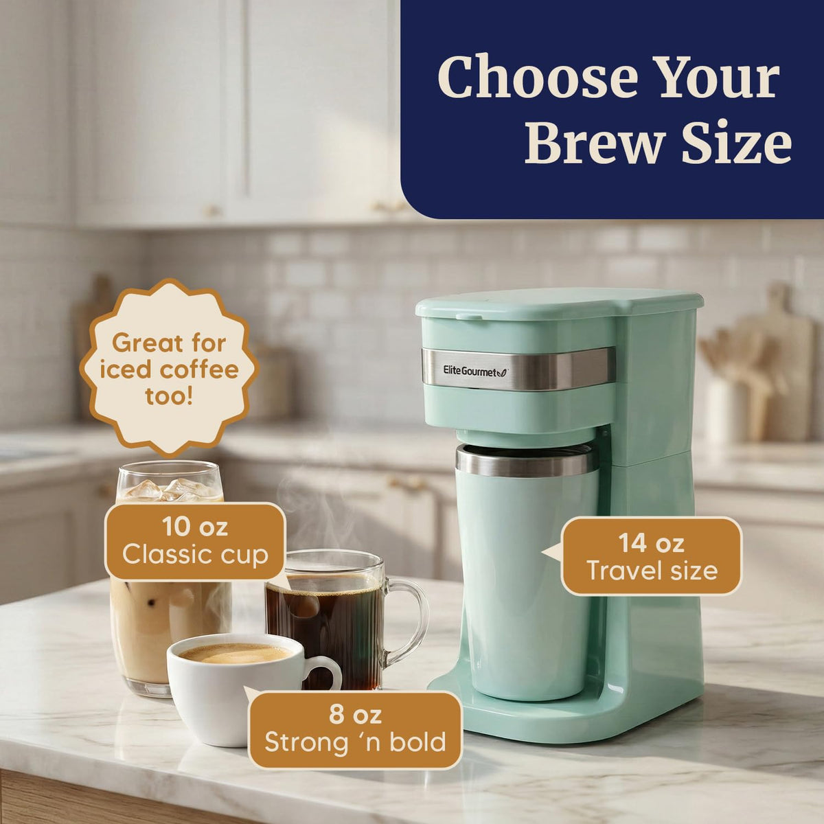 Elite Gourmet EHC113M Personal Single-Serve Compact Coffee Maker, Mint