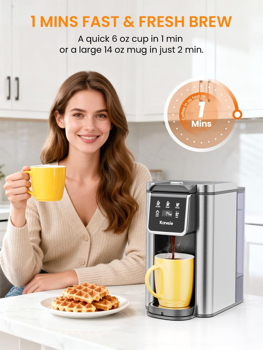 Karosie K Cup Coffee Maker, Single Cup, Stainless Steel, Black