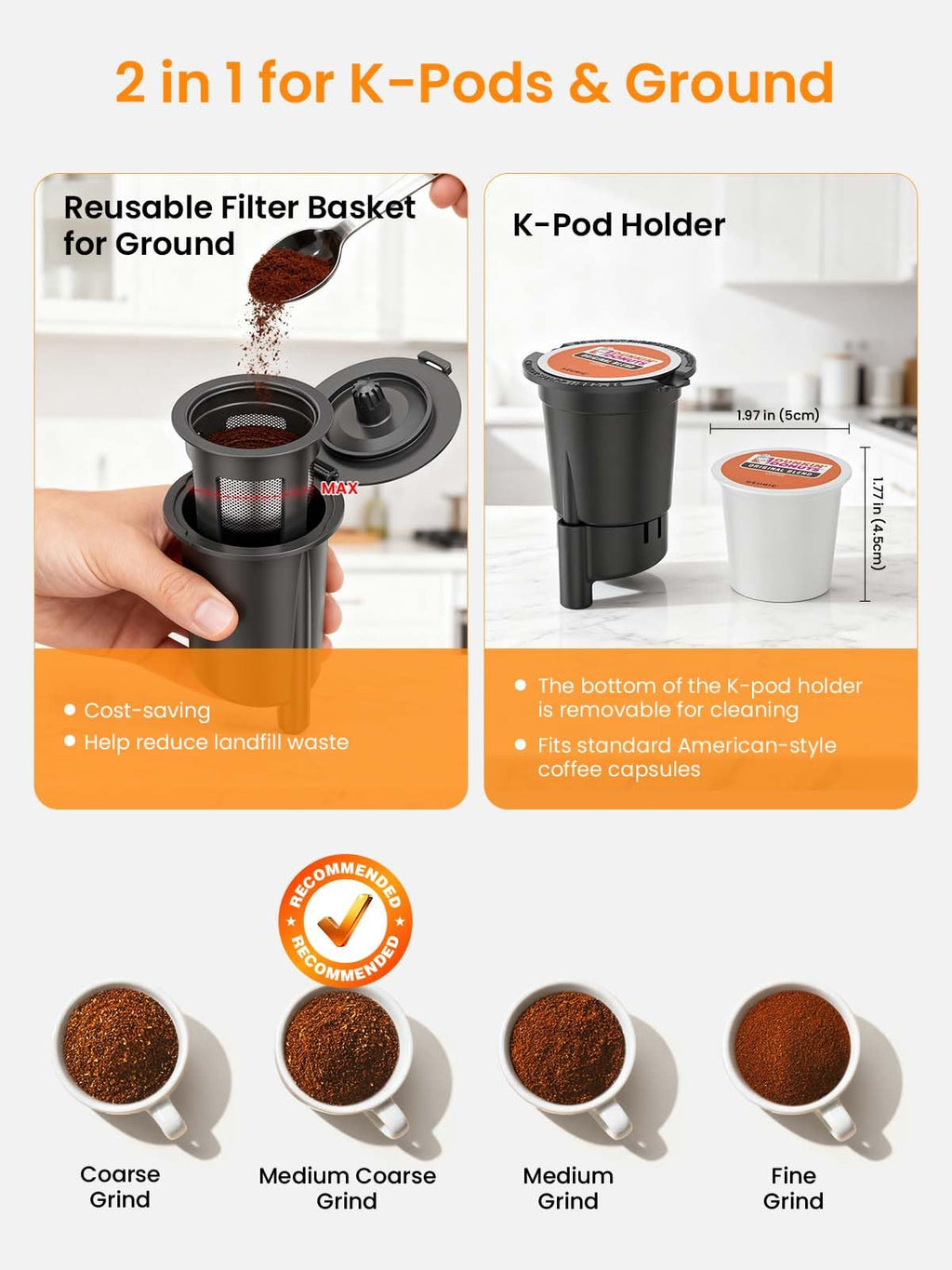 Karosie K Cup Coffee Maker, Single Cup, Stainless Steel, Black