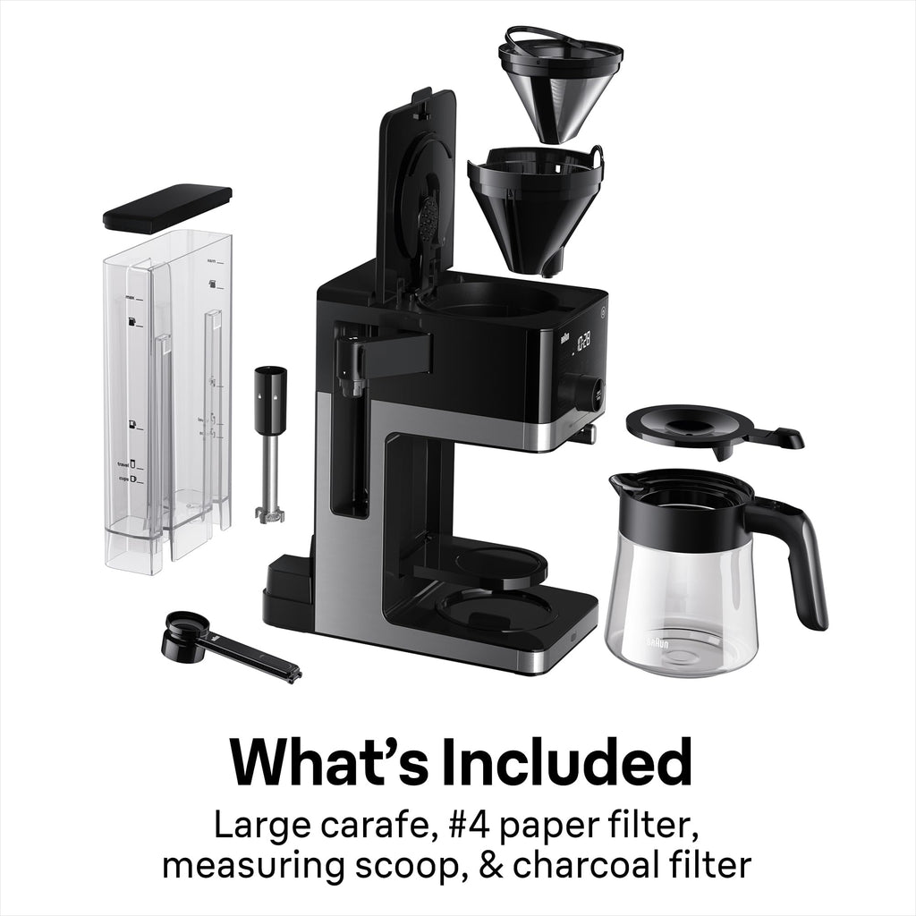 Braun OptiBrew Pro Drip Coffee Maker, Single Serve to 12 Cups, Milk Frother