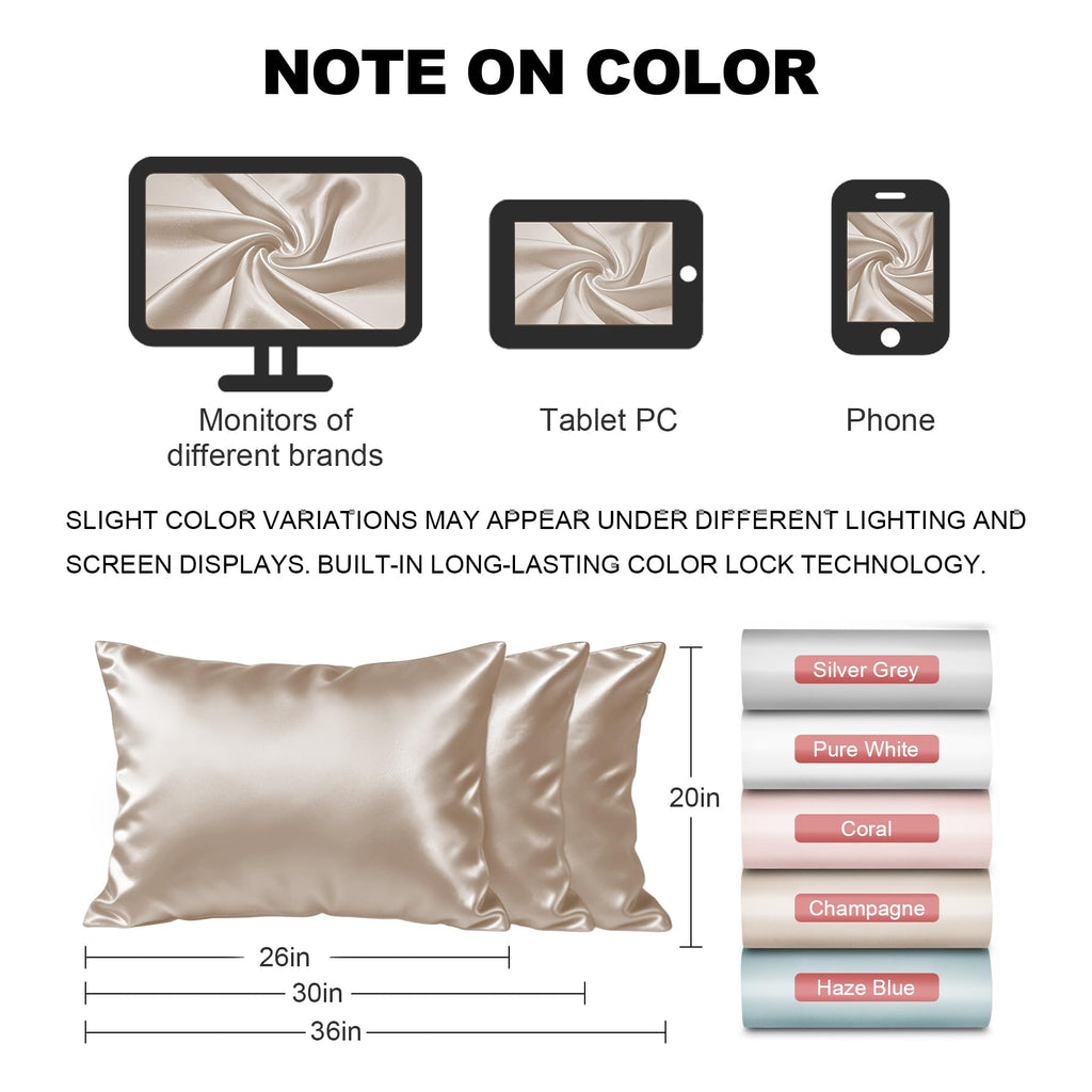 LYSHIN Silk Pillow Cases Standard Size with Hidden Zipper, Champagne