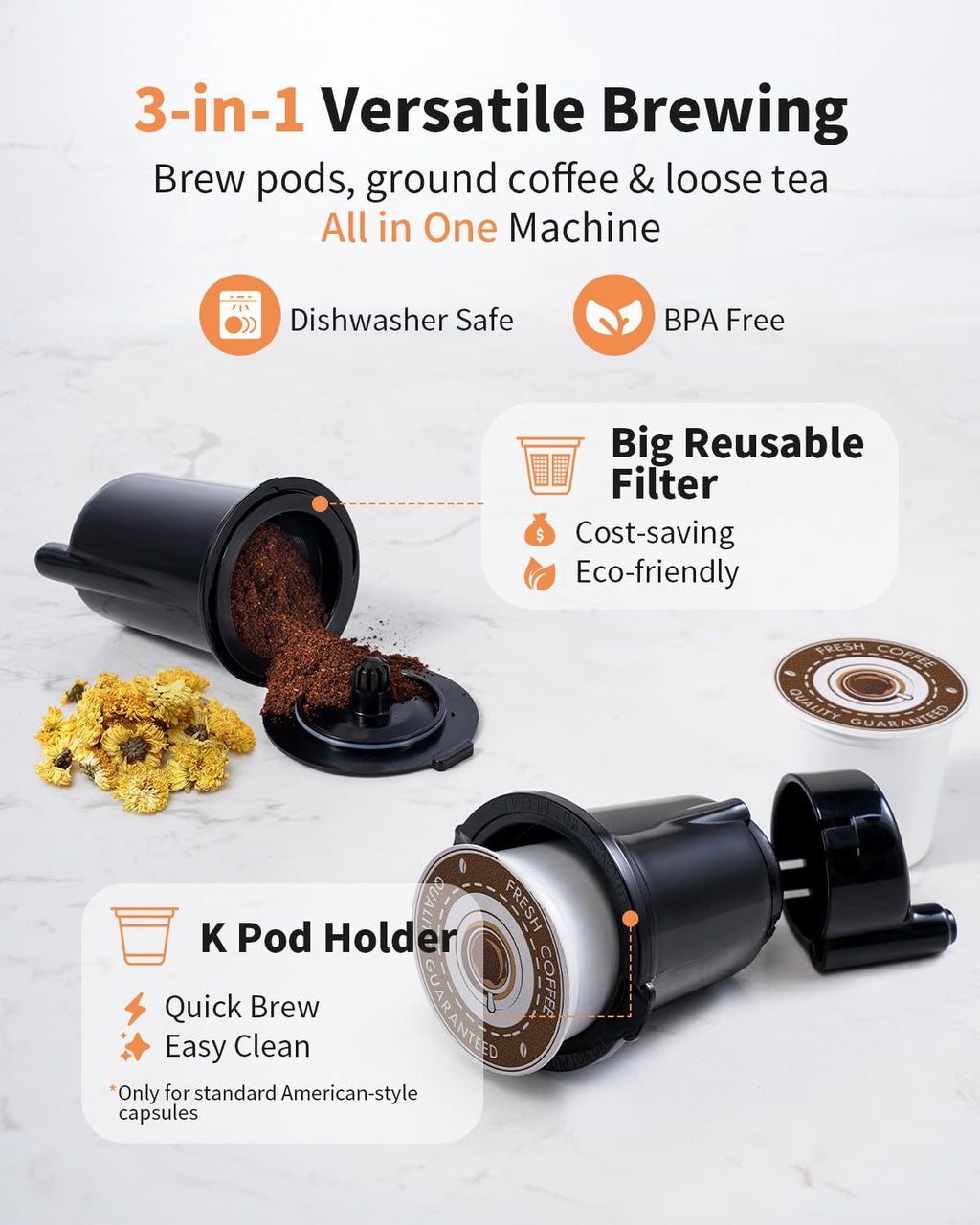 KIDISLE Hot & Iced Coffee Maker with Bold Brew, Single Serve Maker, Black