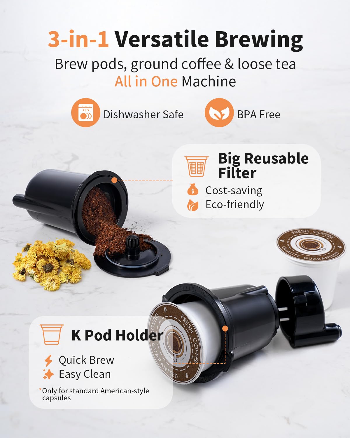 KIDISLE Hot & Iced Coffee Maker with Bold Brew, Single Serve Maker, Black